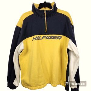 Y2K Tommy Hilfiger Mens 1/4 Zip Mock Neck Long Sleeve Pullover Size XL